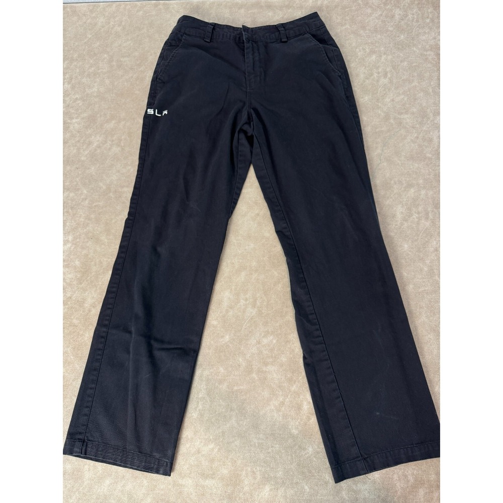 Tesla‎ Mens Chino Flat Pants Embroidered Spell Out Logo Black 30Wx32L